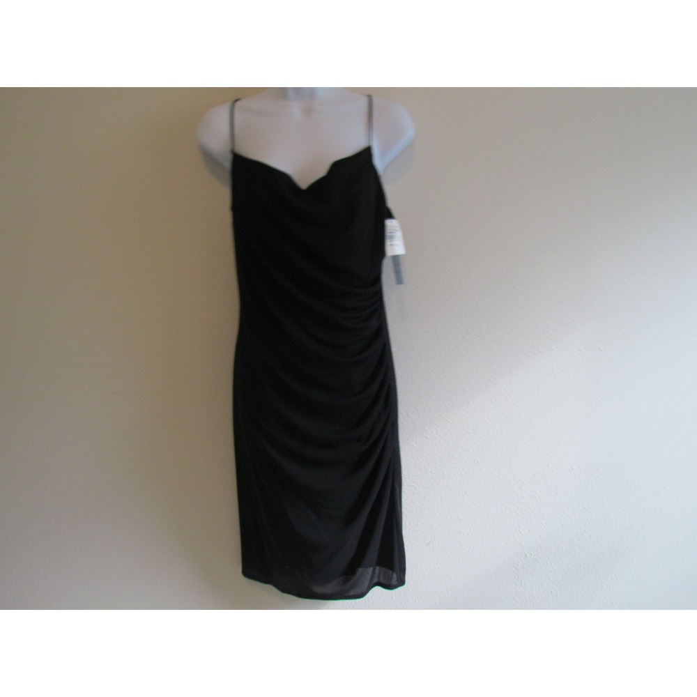 David Meister Cocktail Dress 14 Black Ruched Cowl Neck LBD Nordstrom NEW